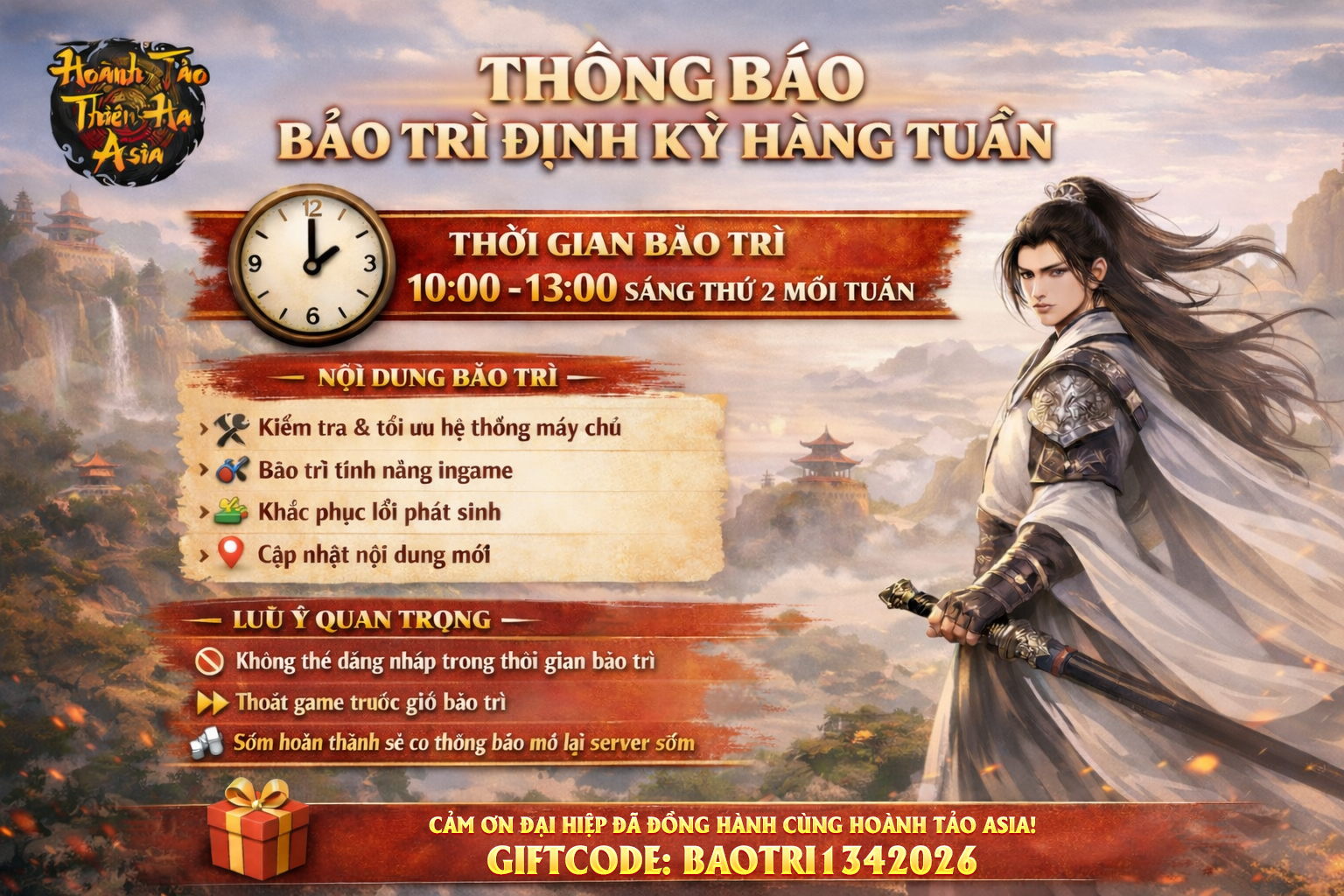 Bảo trì định kỳ thứ 2 - 13/04/2026