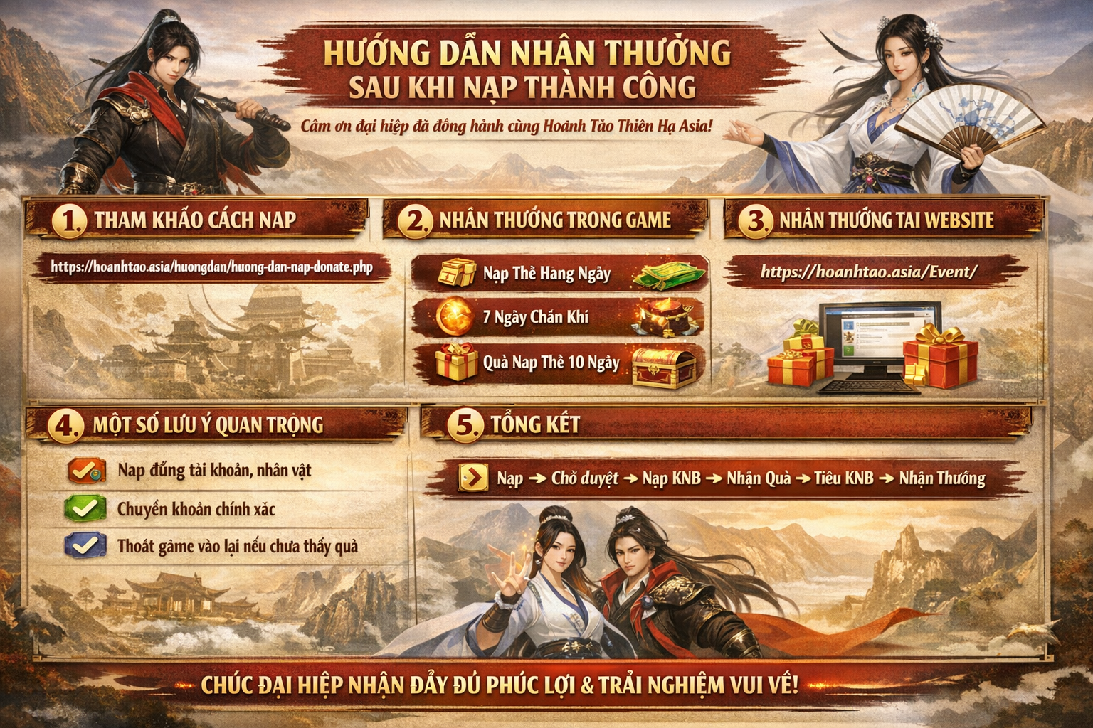 Hướng dẫn nhận thưởng sau khi nạp thành công